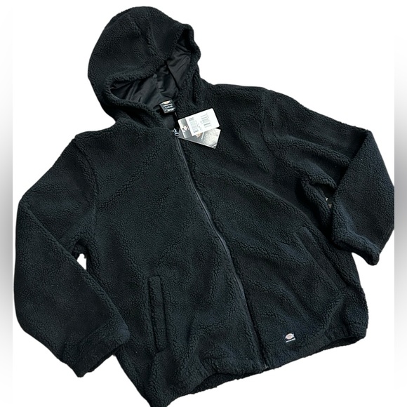 NWT Dickies Men’s Size Large Black Fleece Hooded Zip Up Jacket! - Picture 1 of 6